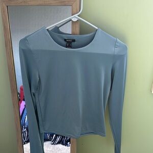 Forever 21 Fitted Blue Long Sleeve Blouse